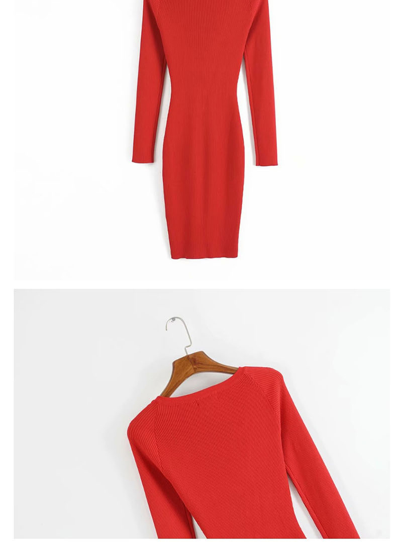 Fashion Red Threaded V-neck Breasted Dress,Mini & Short Dresses