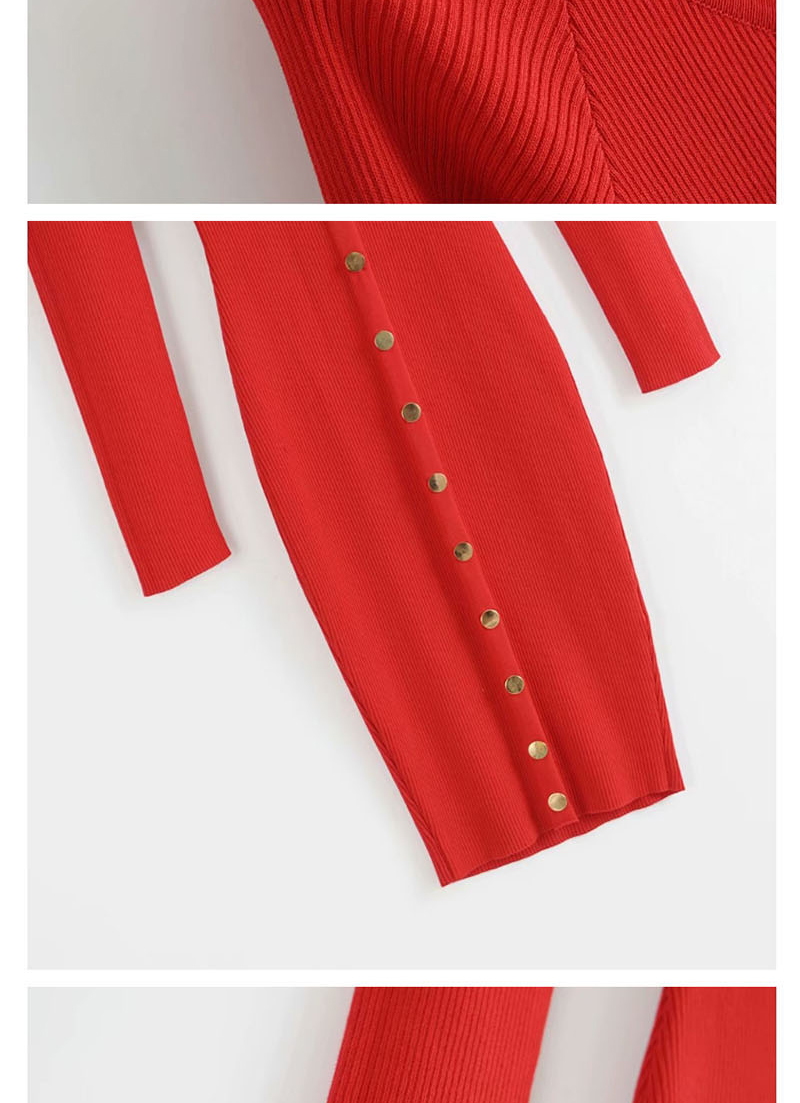 Fashion Red Threaded V-neck Breasted Dress,Mini & Short Dresses