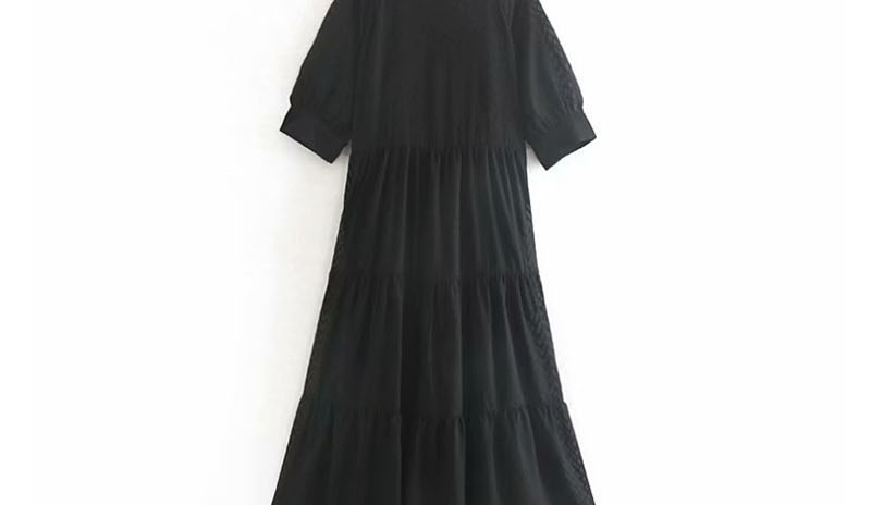 Fashion Black Sheer Lapel Single-breasted Dress,Long Dress