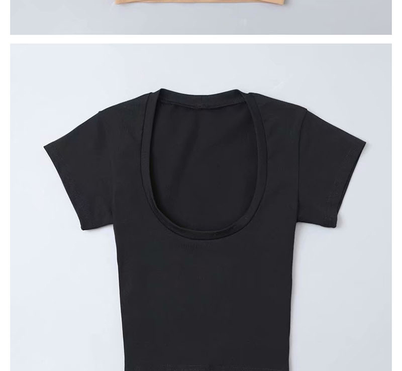 Fashion Khaki U-neck Short T-shirt,Blouses