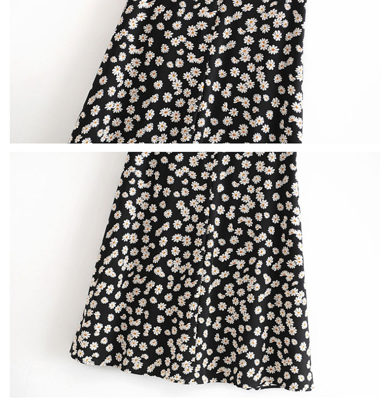 Fashion Black Little Daisy Print High Waist A-line Skirt,Skirts
