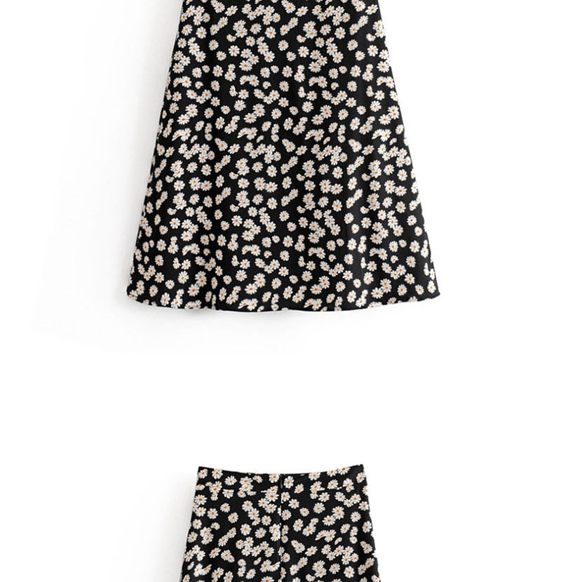 Fashion Black Little Daisy Print High Waist A-line Skirt,Skirts