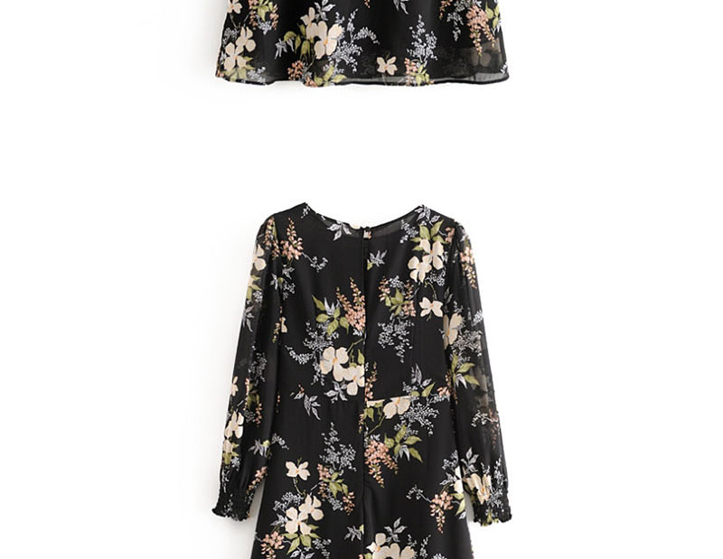 Fashion Black Flower Print Dress,Mini & Short Dresses