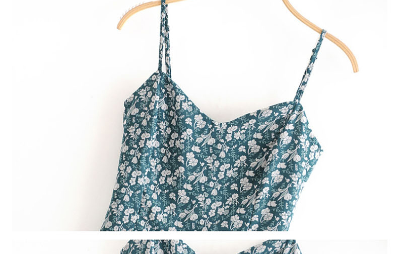 Fashion Blue Floral Print Stretch-corset Camisole,Blouses
