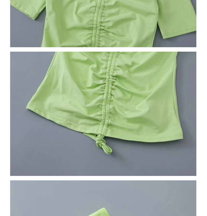 Fashion Army Green Drawstring Pleated Strapless T-shirt,Hair Crown