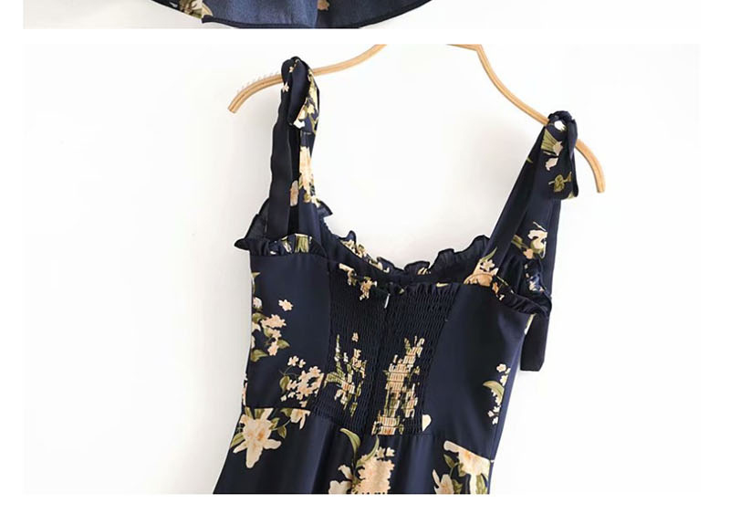 Fashion Navy Flower-print Ruffled Strapless Open-back Dress,Mini & Short Dresses