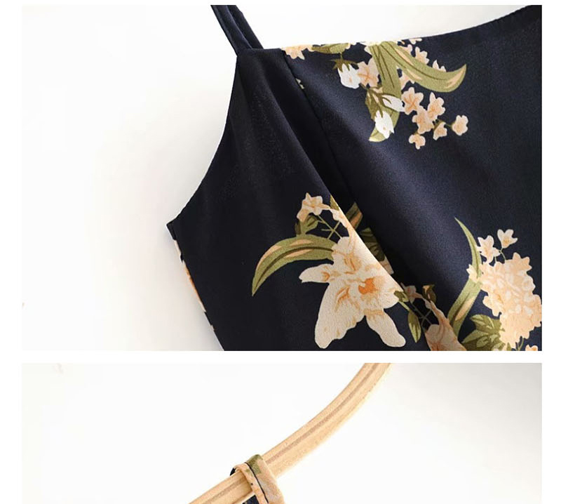 Fashion Navy Flower Print Camisole,Mini & Short Dresses