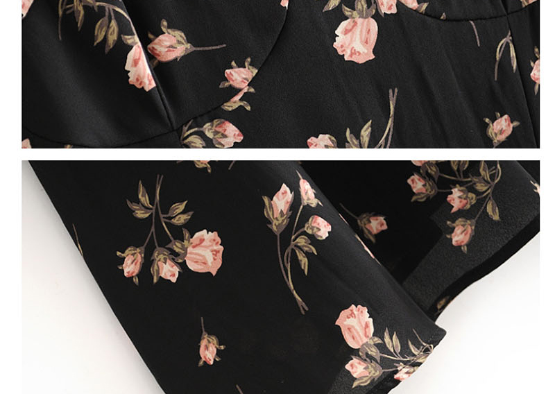 Fashion Black Floral Print Hem Split Vest Dress,Mini & Short Dresses