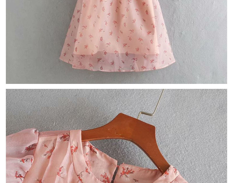 Fashion Pink Floral Print Organza Dress,Mini & Short Dresses