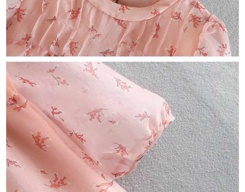 Fashion Pink Floral Print Organza Dress,Mini & Short Dresses