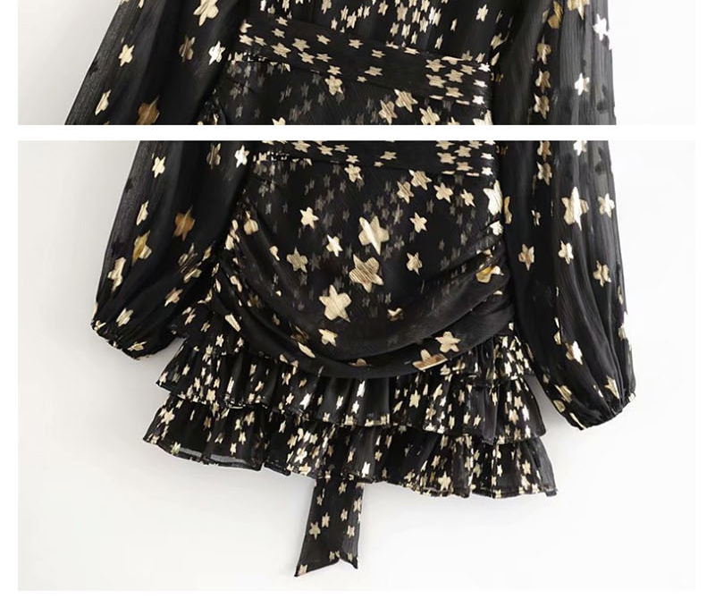 Fashion Black Bronze Size Star Stitching Lace Dress,Mini & Short Dresses