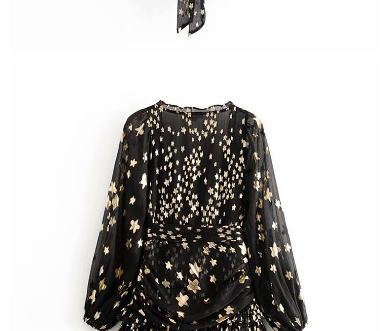 Fashion Black Bronze Size Star Stitching Lace Dress,Mini & Short Dresses