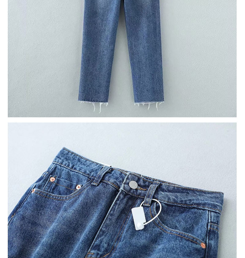 Fashion Blue Raw Straight Washed Cropped Jeans,Denim