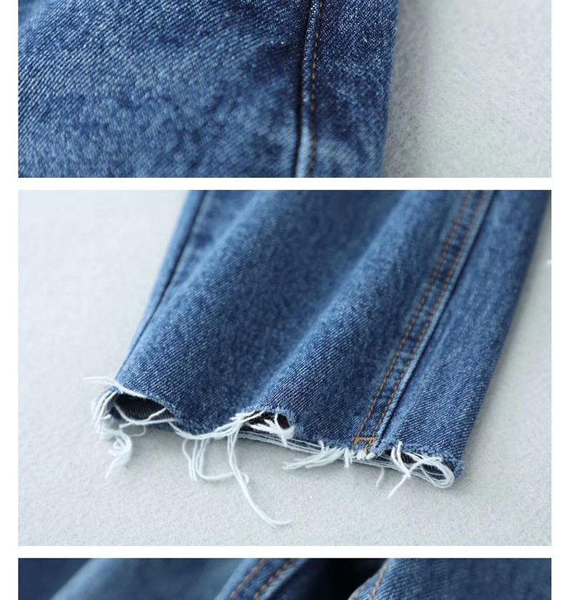 Fashion Blue Raw Straight Washed Cropped Jeans,Denim