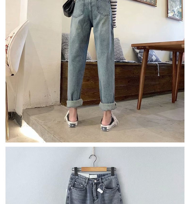 Fashion Gray Washed Straight Twill Jeans,Denim