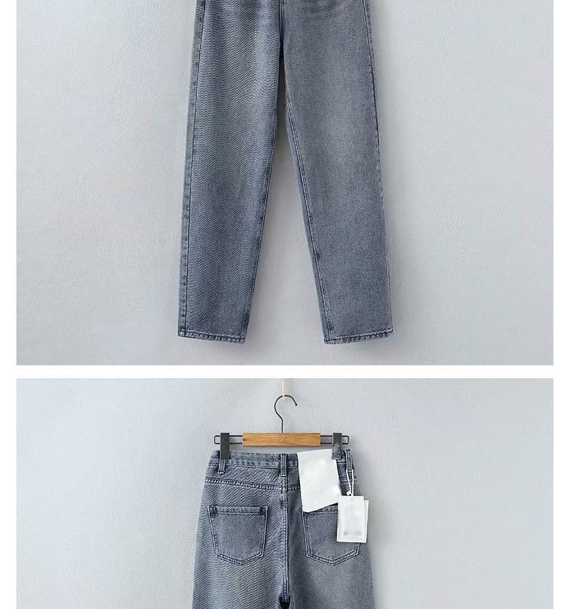 Fashion Gray Washed Straight Twill Jeans,Denim