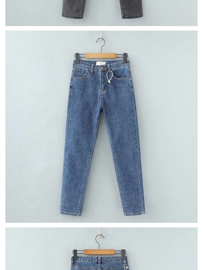Fashion Blue Washed Straight Jeans,Denim