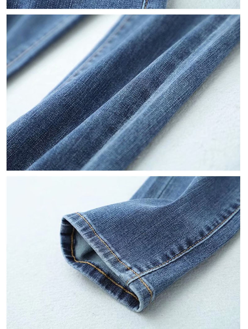 Fashion Blue Washed Straight Jeans,Denim