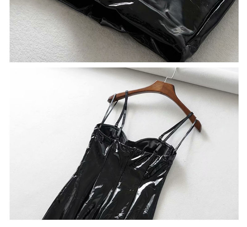 Fashion Black Lacquered Pu Leather Strapless Back Dress,Mini & Short Dresses