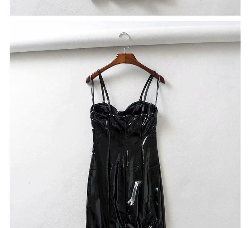 Fashion Black Lacquered Pu Leather Strapless Back Dress,Mini & Short Dresses