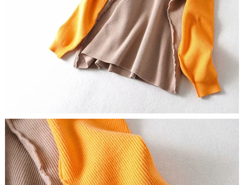 Fashion Blue + Khaki + Orange Anti-needle Colorblock Turtleneck Sweater,Sweater