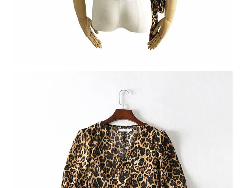 Fashion Leopard Print Printed Lace-up Around V-neck Shirt,Hair Crown
