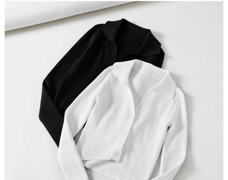 Fashion Black Unbuttoned Asymmetric Vpolo Collar Sweater,Sweater