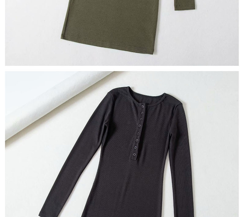 Fashion Army Green Stretch-thread-knit Button-down Dress,Mini & Short Dresses