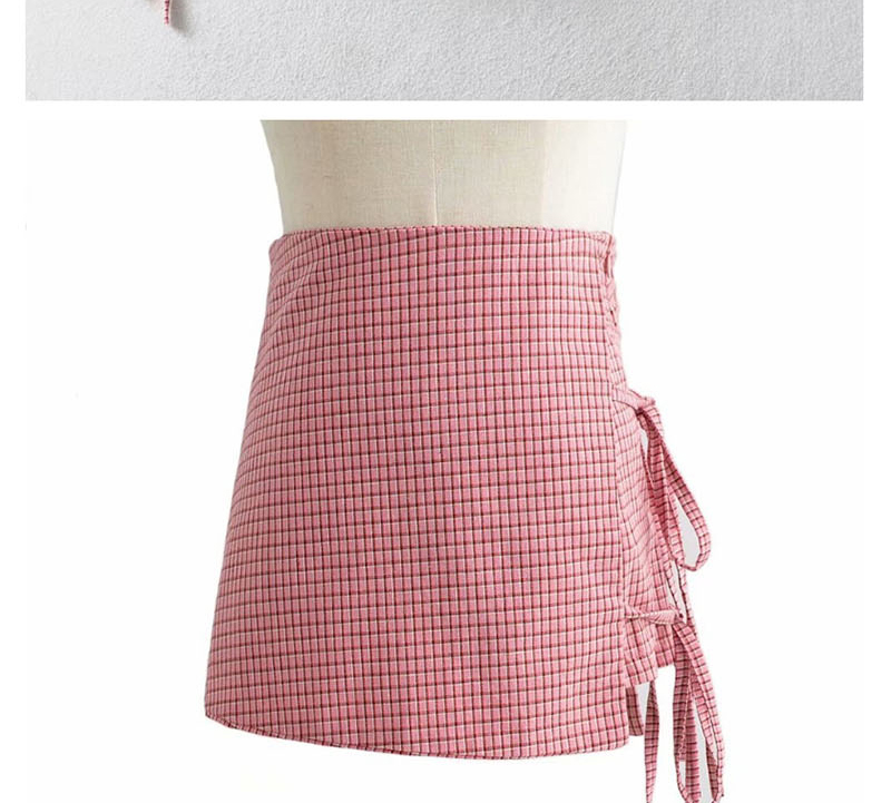 Fashion Red Irregular Checkered Lace-up Skirt,Shorts