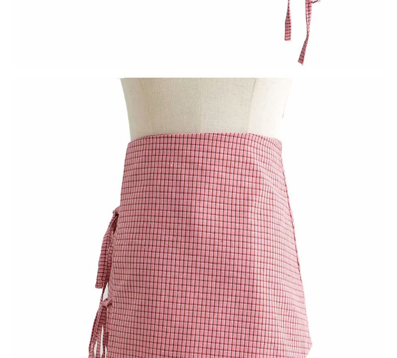 Fashion Red Irregular Checkered Lace-up Skirt,Shorts