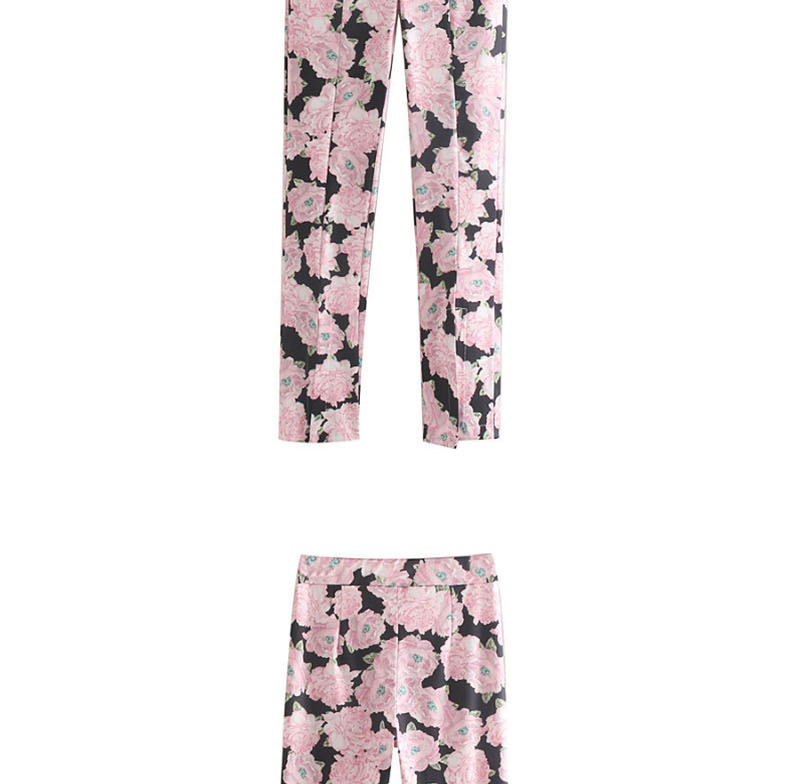 Fashion Pink Floral Print Split Straight Pants,Pants