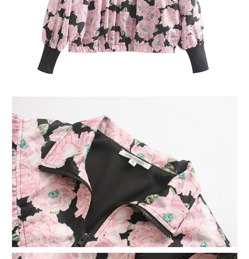Fashion Pink Floral Print Zip Jacket,Coat-Jacket