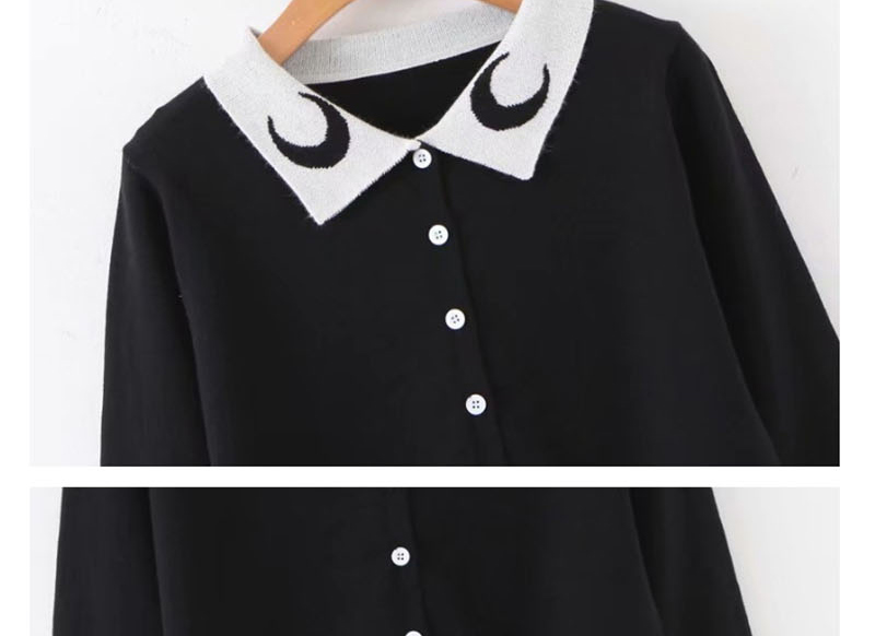 Fashion Black Crescent Jacquard Cropped Sweater Knit Cardigan,Sweater