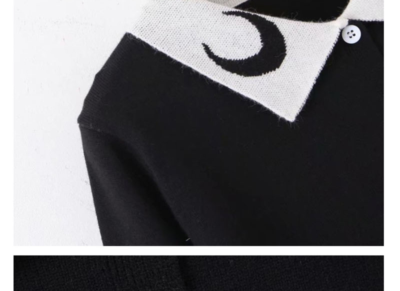 Fashion Black Crescent Jacquard Cropped Sweater Knit Cardigan,Sweater