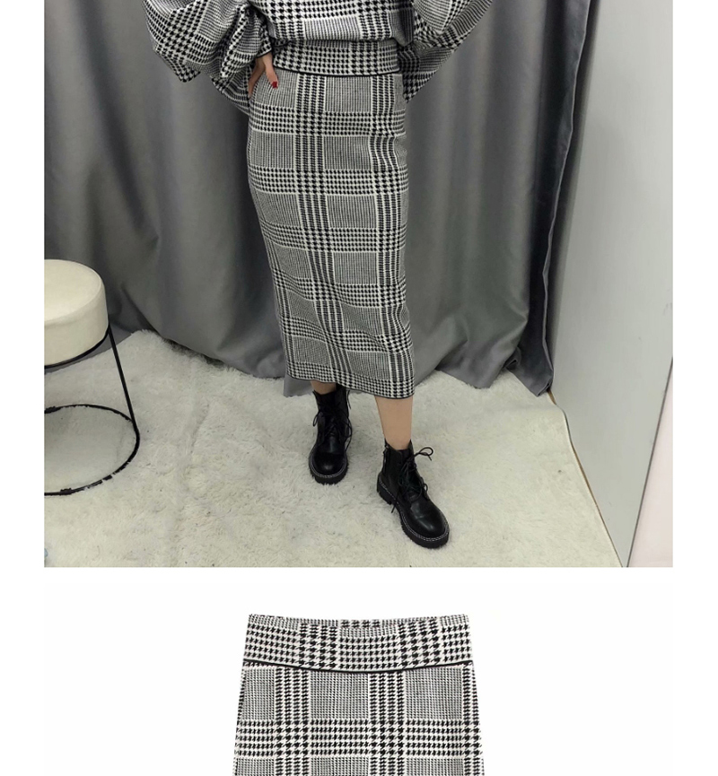 Fashion Plaid Gray Knitted Straight Skirt,Skirts