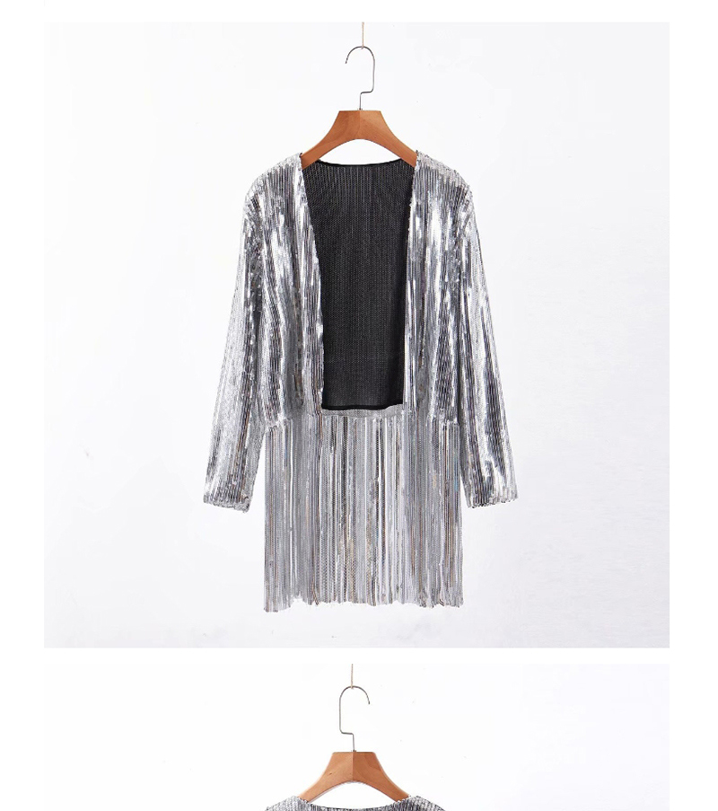 Fashion Silver Sequined Fringed Jacket,Coat-Jacket