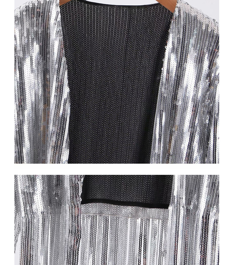 Fashion Silver Sequined Fringed Jacket,Coat-Jacket