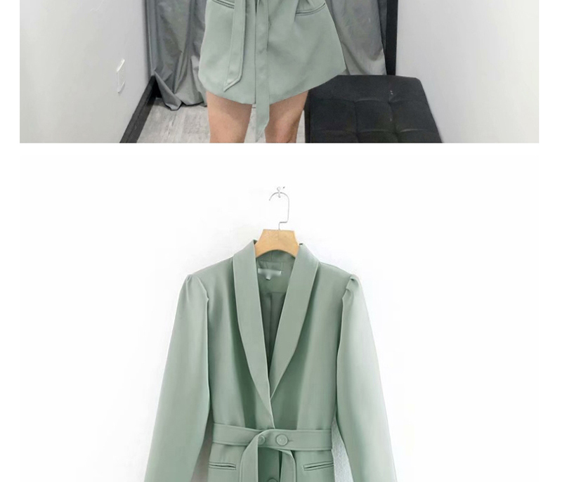 Fashion Green Puff Sleeve Lace Up Suit,Coat-Jacket
