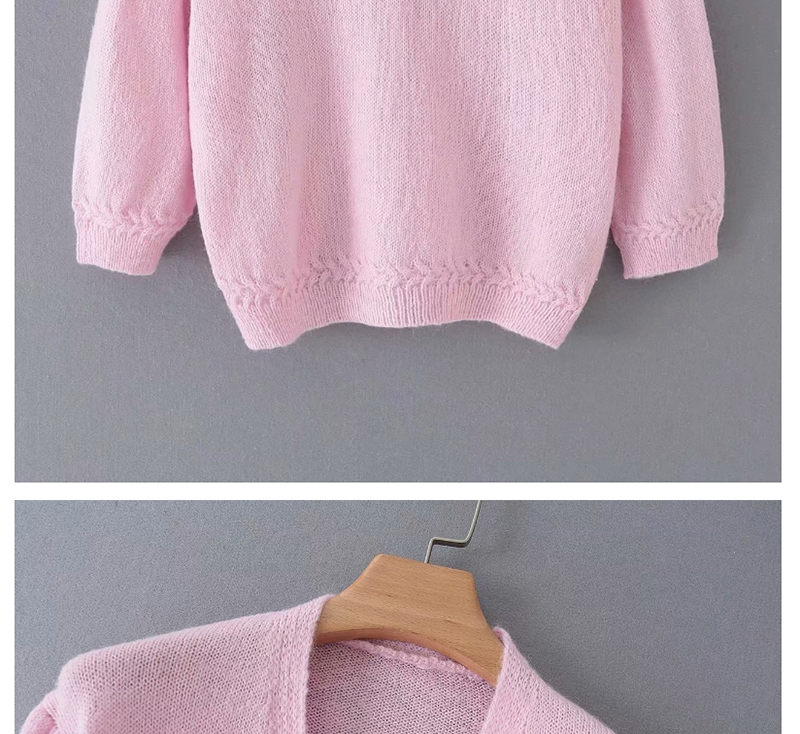 Fashion Pink Short-sleeved Sweater With Front Sleeves And Puffy Sleeves,Sweater