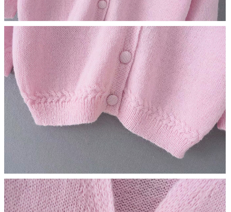 Fashion Pink Short-sleeved Sweater With Front Sleeves And Puffy Sleeves,Sweater