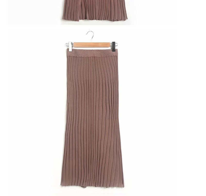 Fashion Brown Knit Split Breasted Skirt,Skirts