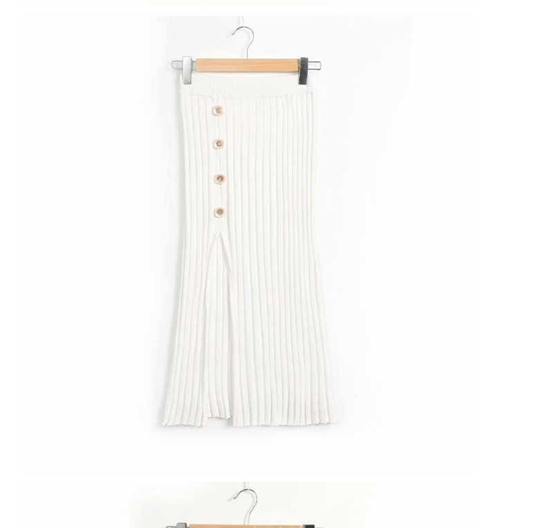 Fashion White Knit Split Breasted Skirt,Skirts