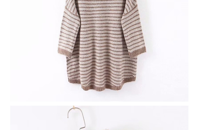 Fashion Coffee Color High-neck Striped Sweater With Bat Sleeves,Sweater