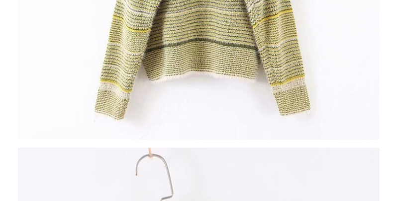 Fashion Yellow-green Mohair Colorblock Knitted Sweater,Sweater