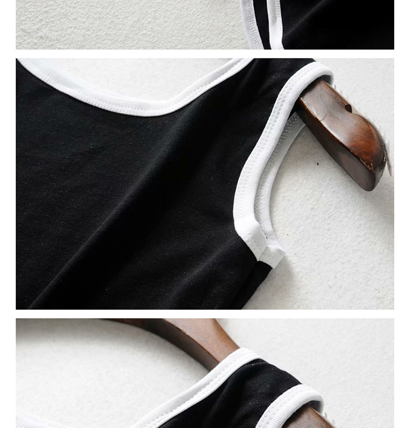 Fashion Black Contrasting Edged Vest + Shorts Set,Tank Tops & Camis