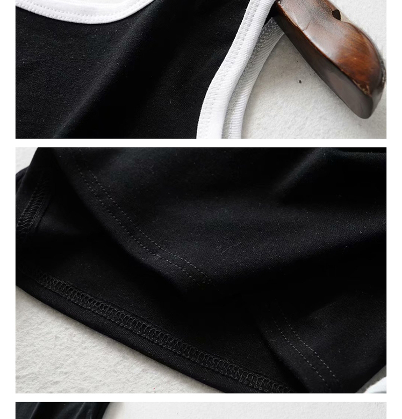 Fashion Black Contrasting Edged Vest + Shorts Set,Tank Tops & Camis
