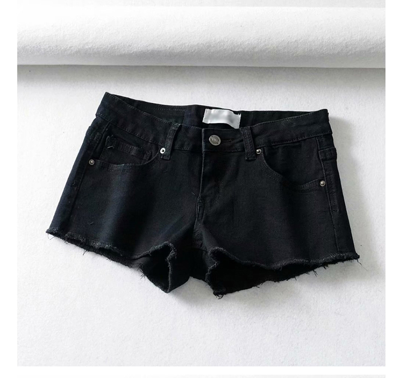 Fashion Black Washed Raw Denim Shorts,Denim