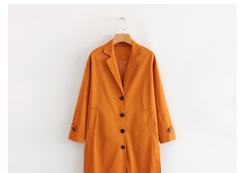 Fashion Orange Suit Collar Split Trench Coat,Coat-Jacket