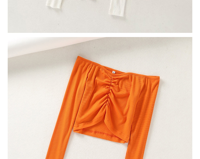 Fashion Orange Front Pleated Slit Stretch T-shirt,Tank Tops & Camis