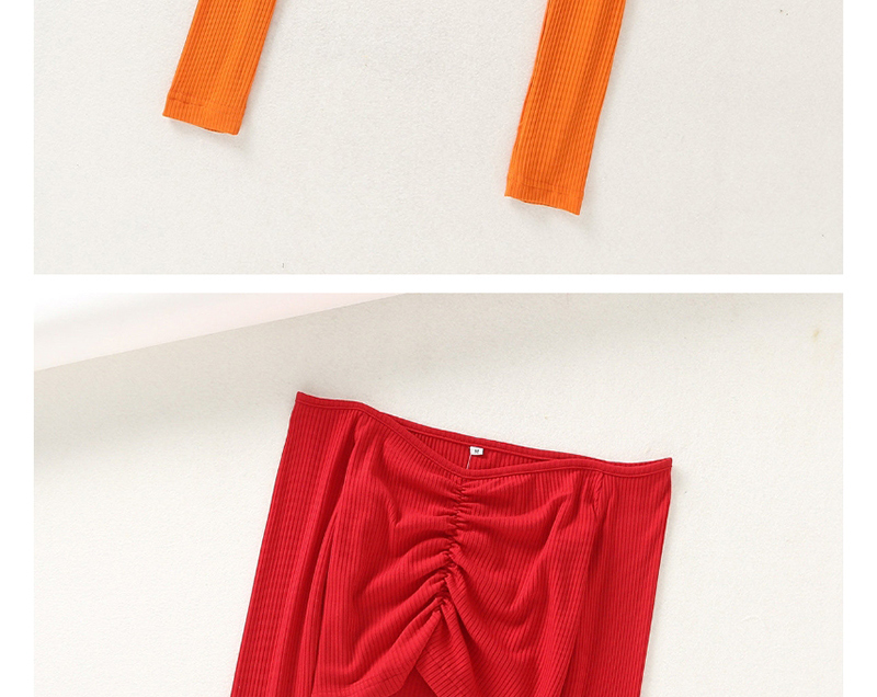 Fashion Orange Front Pleated Slit Stretch T-shirt,Tank Tops & Camis